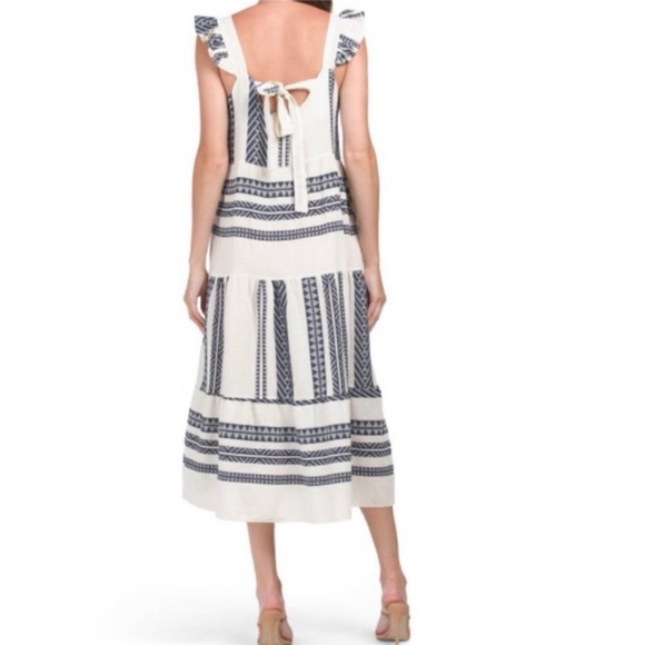 Caterina Ricci Dress Navy Blue & White Ruffle Tie Back Sleeveless Dress Medium - Picture 5 of 12